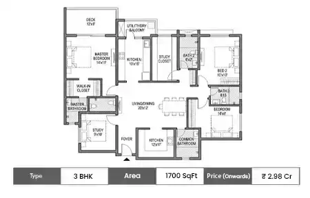 3 BHK 1700 SqFt